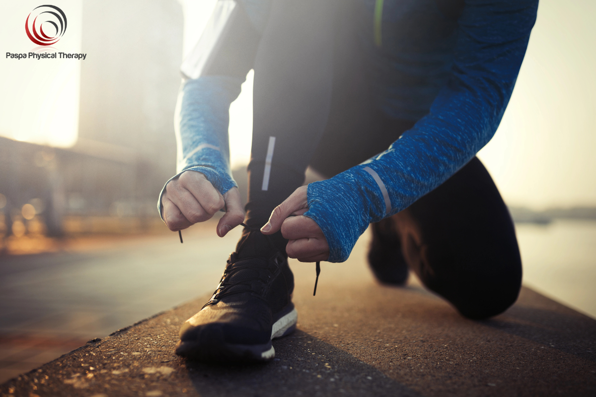 A runner using the right shoes when training for a marathon in Manhattan.