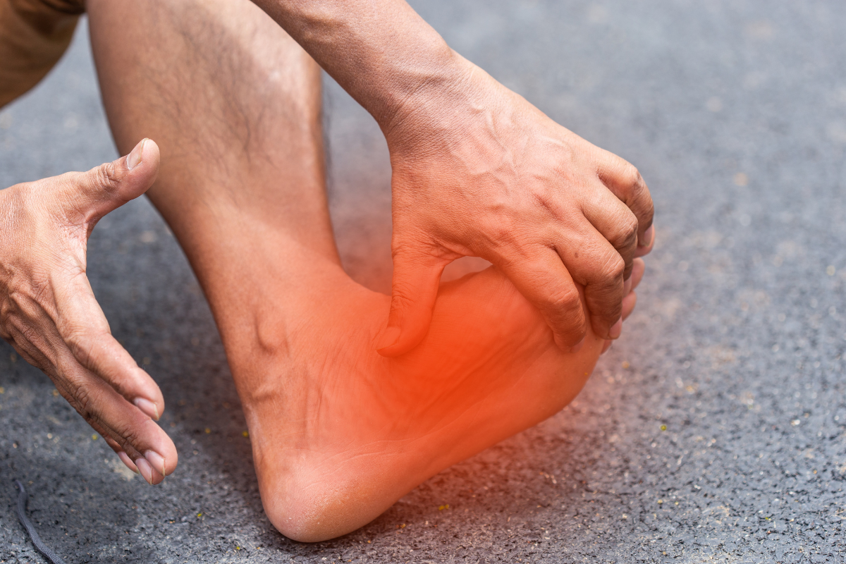 Foot feeling plantar fasciitis pain.