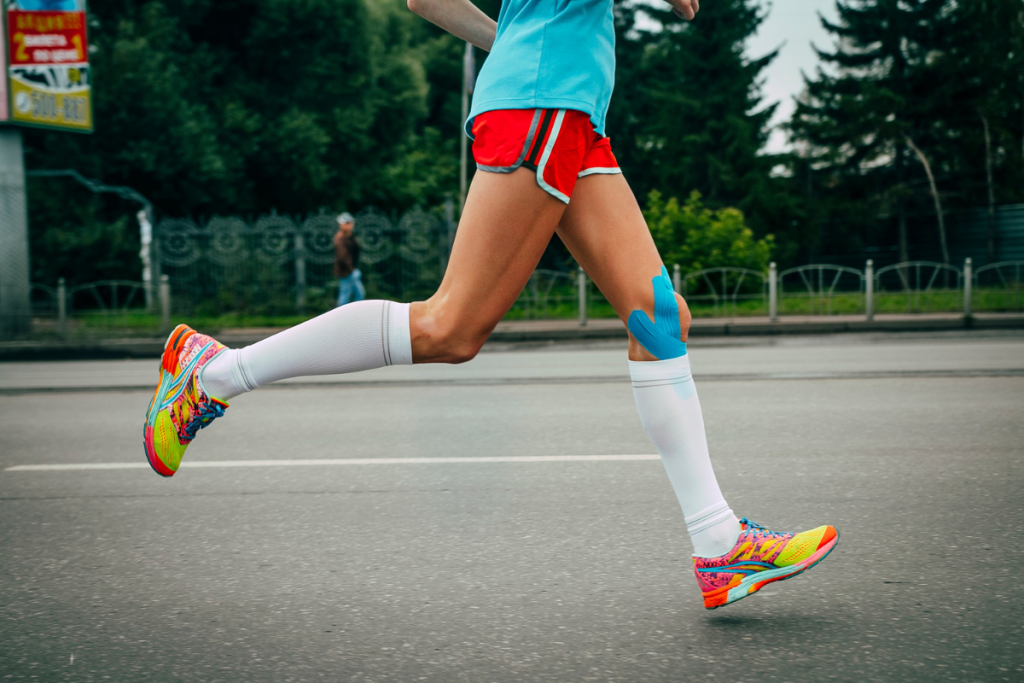 An athlete jogging on the road in NYC.